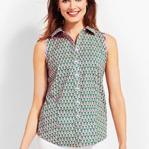 Talbots Scallop Shirt Dancing Pineapple Novelty Print Non Iron Luau Tiki 16